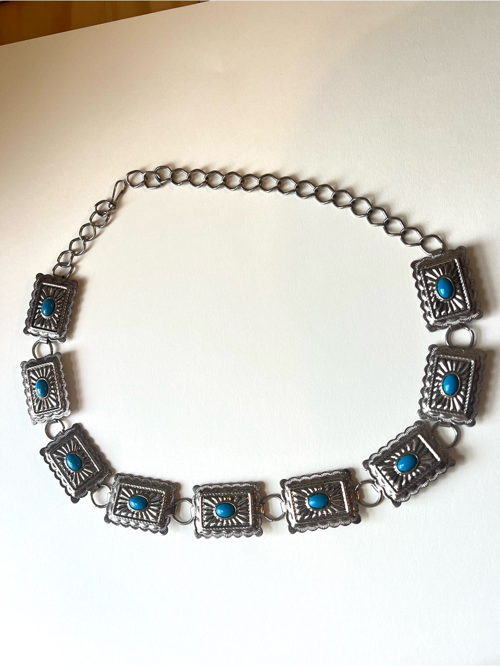 Concho Belt Faux Turquoise Silver Metal 33" Western 1980's Vintage